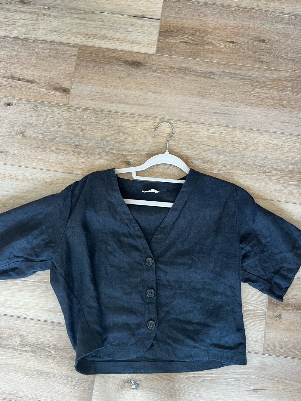 Travay Black Linen Top the work top